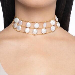 Mayamar stunning Gold and White Pearl Choker Necklace